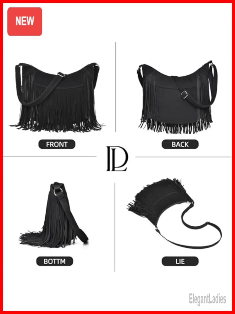 Fringe Hobo Bag Vegan Suede Crossbody Shoulder Purse Western Vintage